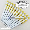 Dome Pen, White Body, Yellow Clip, 12 pkg - Custom Image Dome Pen, White Body, Yellow Clip, 12 pkg - Custom Image